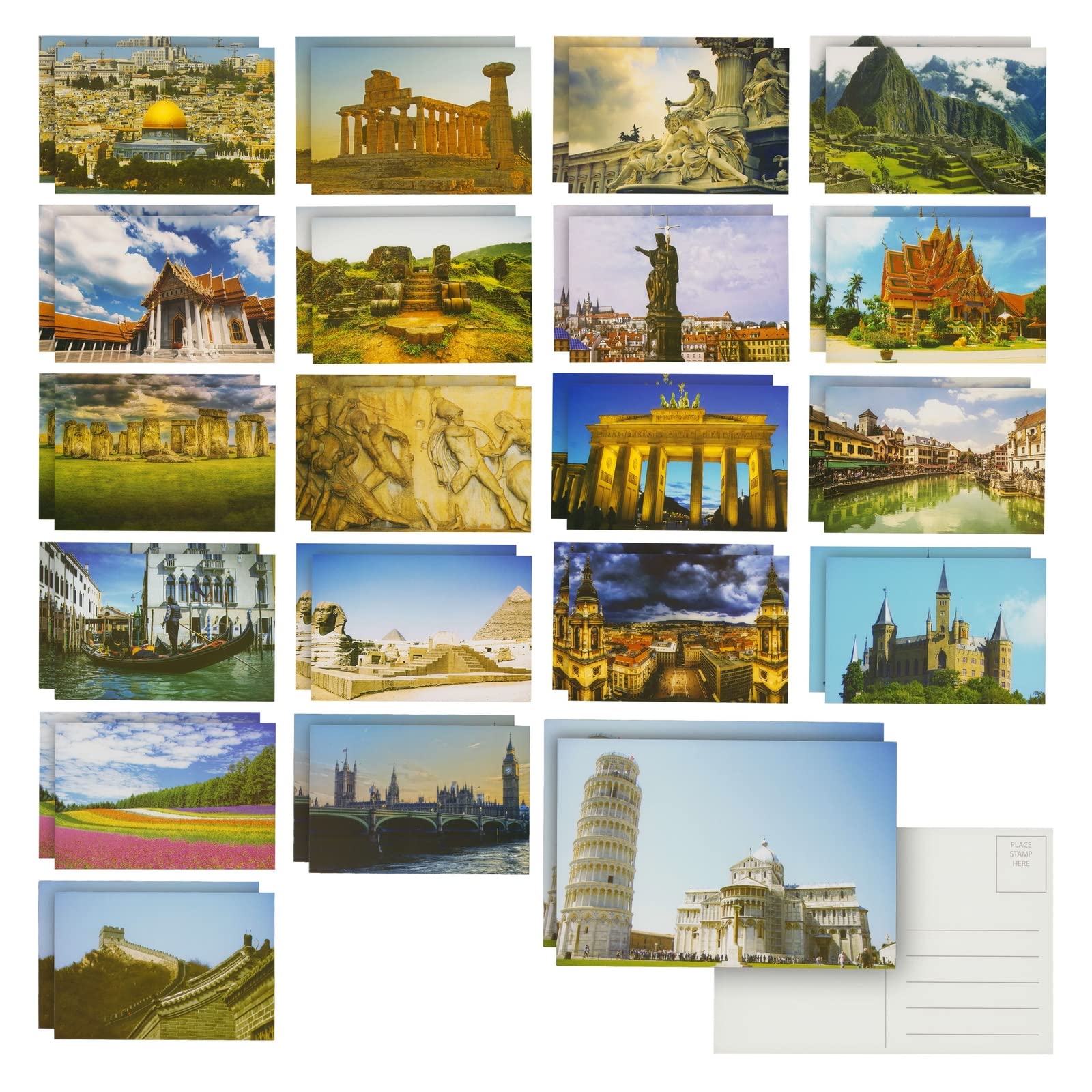 BEST PAPER GREETINGS 40-Pack Postcards Featuring Photos from 20 Famous Places Around the World, 15.2 x 10.2 cm