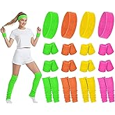 Hillban 4 Set 80s Leg Warmers for Women Men 80s 90s Accessories Neon Headband Wristband Workout Outfit for Carnival Party