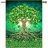 St Patricks Day House Flags 28 x 40 Double Sided Outside Shamrock Clover Tree Life Garden Decor Welcome Holiday Yard Signs for Saint Patrick Spring Outdoor Decorative
