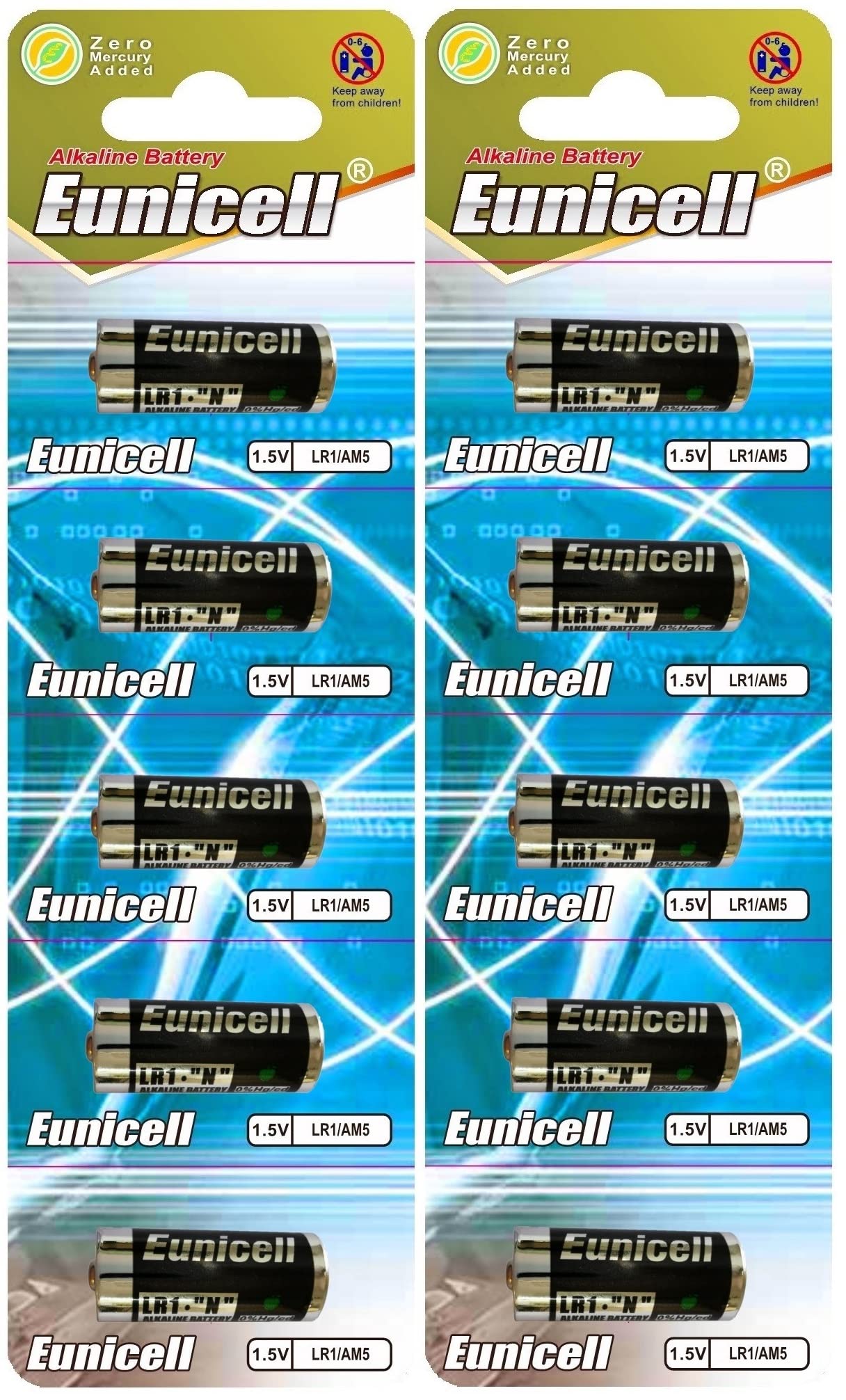 10 x LR1 / N/Lady 1.5 V (2 blister a 5 batteries) alkaline battery AM5 UM5 4001 4901 MX9100 910A Eunicell FBA