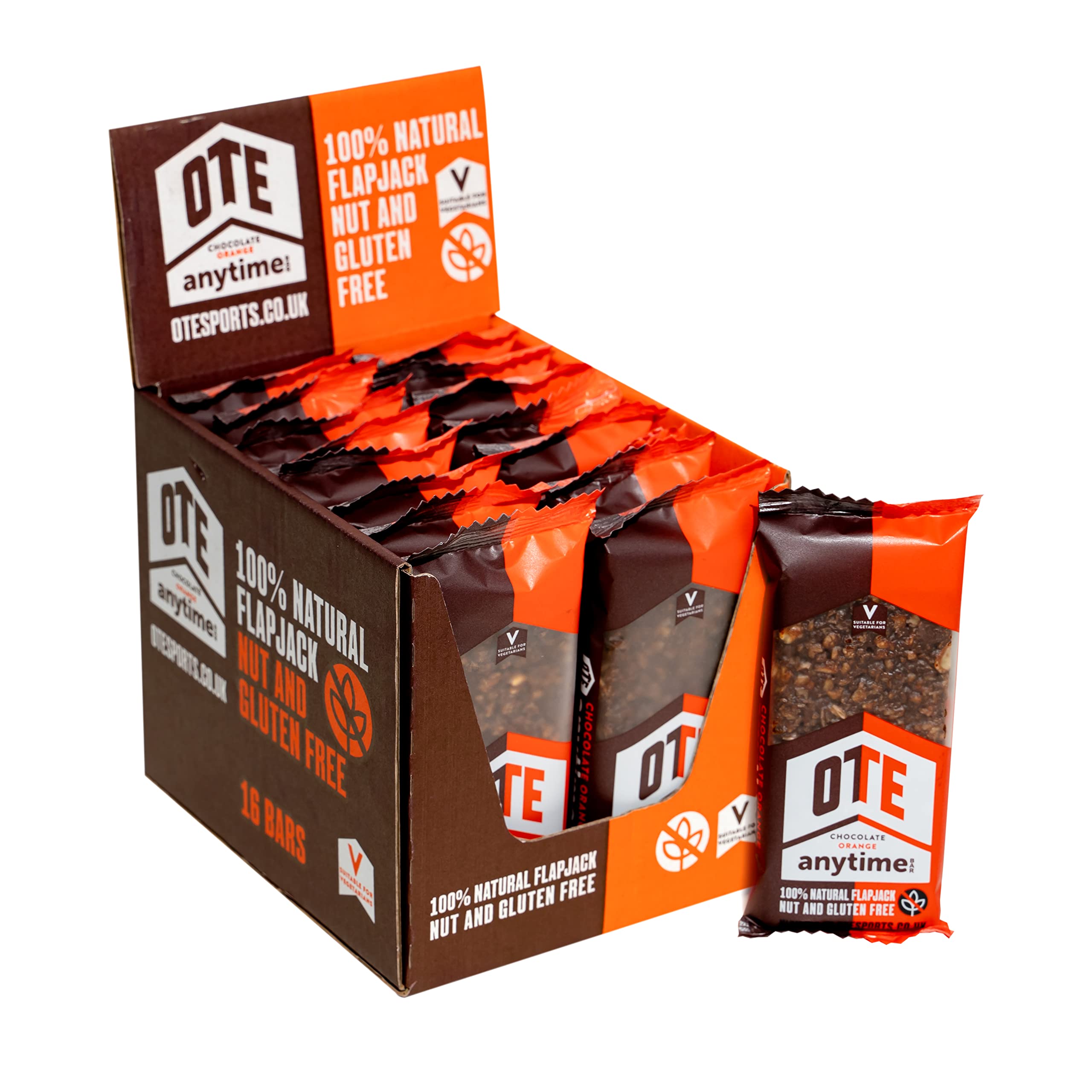 OTE Anytime Bars - Energy Bars for Cycling - Cycling Nutrition Bars - Nut Free Snacks for Running - Endurance Flapjack Bars - Box of 16 x 62g (Choc Orange)
