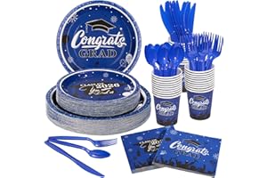 Goodluck 350pcs 2026 Graduation Party Supplies Set, Blue Paper Plates Graduation Decorations, Includes 9" & 7" Disposable Pap