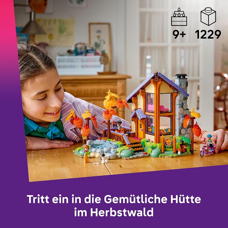 Friends Gemütliche Hütte im Herbstwald - Miniatur Spielhaus mit 4 Minifiguren, 2 Haustierfiguren & Zubehör - Kinderzimmer Deko - Geschenkidee für Mädchen ab 9 Jahren - 42705