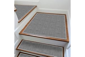 GOYLSER Rubber Stair Landing Rug Grey, Non Slip Stair Matching Rug for Wooden Steps Indoor Gray, 31"x31" Square Stair Matching Mat with Anti Skid Rubber Backing