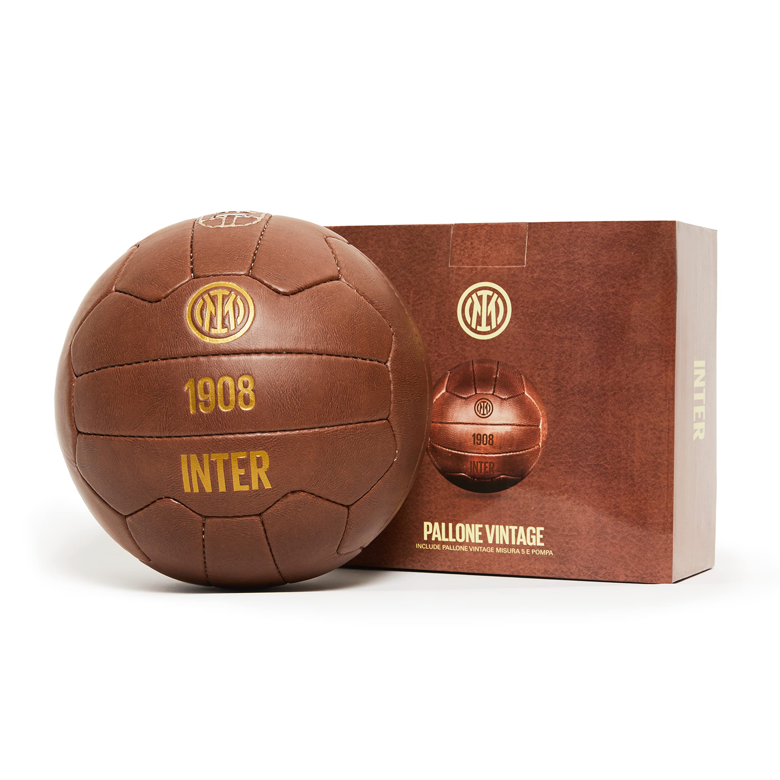 Inter - Vintage Football 115 Years, Size 5, Including Air Pump, Ball with Gold Lettering, Suitable as Gift or Collectible, Official Product