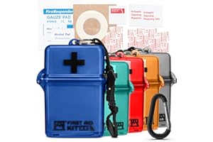 Avalanche Mini First Aid Kit, 30 Pcs Emergency Supplies Kit in Waterproof Case for Home, Car, Travel, Sports or Camping, First Aid Kit in Hard Case & Carabiner, Blue