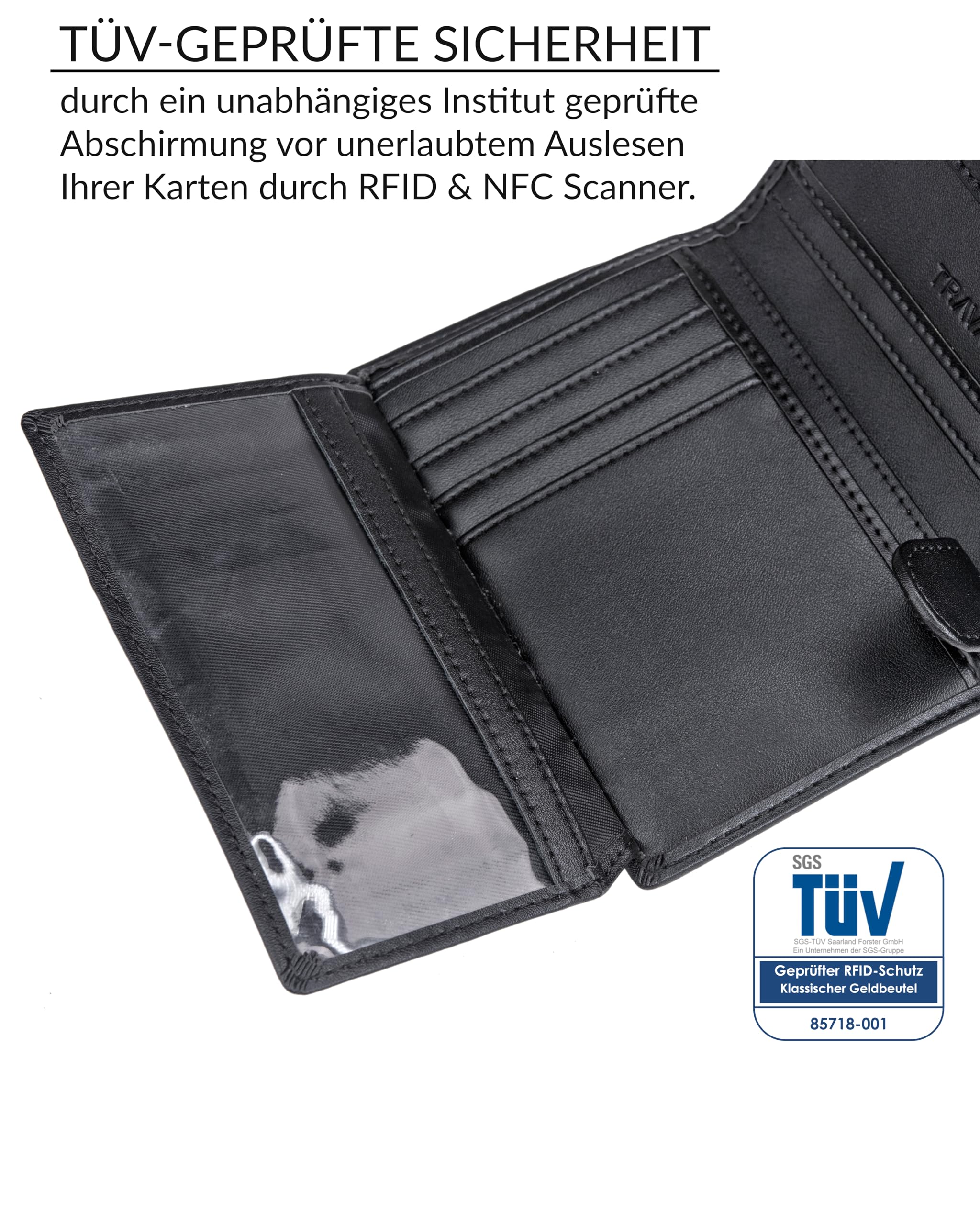 TRAVANDO Geldbörse Herren Dublin - TÜV geprüft - 13 Kartenfächer - Hochformat - RFID Schutz - Geschenk für Männer - inklusive Geschenk Box - Designed in Germany (Schwarz) 5