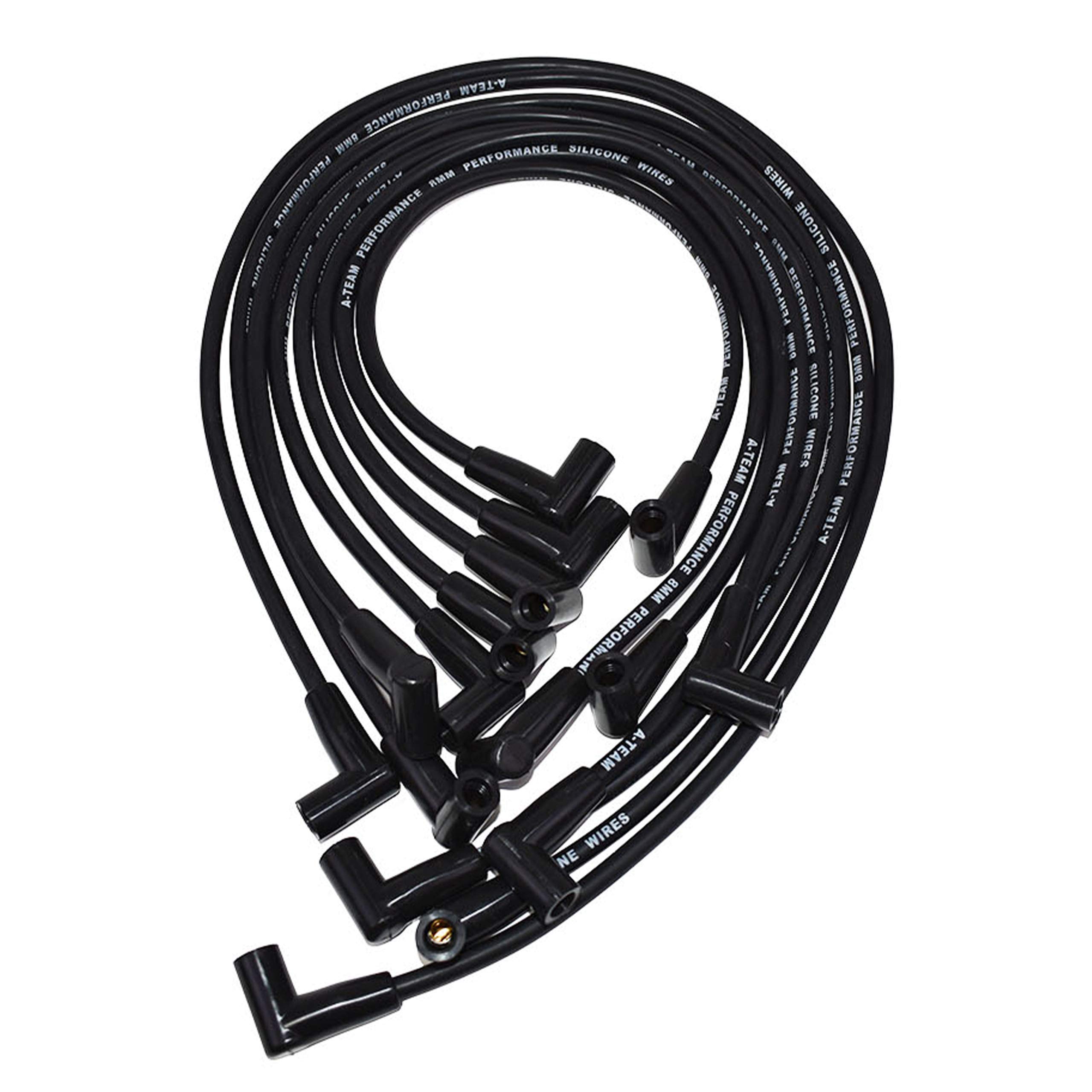 Photo 1 of A-Team Performance Spark Plug Wire Set - 8.0mm Silicone Black 90-Degree Boots - High-Temp & Heavy-Duty Plug Wires - Compatible with SBC Small Block Chevy, Chevrolet & GMC HEI 283-400