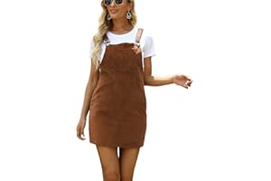 Yeokou Womens Casual Corduroy Bib Knee Length Overalls Pinafore Midi Dress Jumpsuit