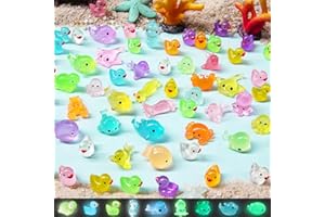 LOIKMIUP 100Pcs Luminous Mini Duck with Ocean Animals, Tiny Resin Figurines Glow in The Dark for Prank Garden Micro Landscape Dollhouse Decor Craft, 70pcs Ducks with 30pcs Sea Animals