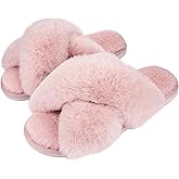 Metog Women's Fuzzy Cross Band Indoor/Outdoor Soft Open Toe Slippers