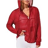 SweatyRocks Women's Zip Up Hoodie Sheer Mesh Hooded Workout Running Jackets