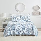 Laura Ashley - Queen Quilt Set, Reversible Cotton Bedding with Matching Shams, Home Decor for All Seasons (Bedford Delft Blue, Queen)