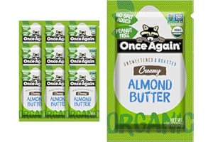 Once Again Organic Almond Butter Packets, Roasted - Individual Nut Butter Packets for Snacks, Travel, Lunches - Single Serve Squeeze Packs - Vegan, Non-GMO, Gluten Free - 1.15 Ounce Packs, 10 Count