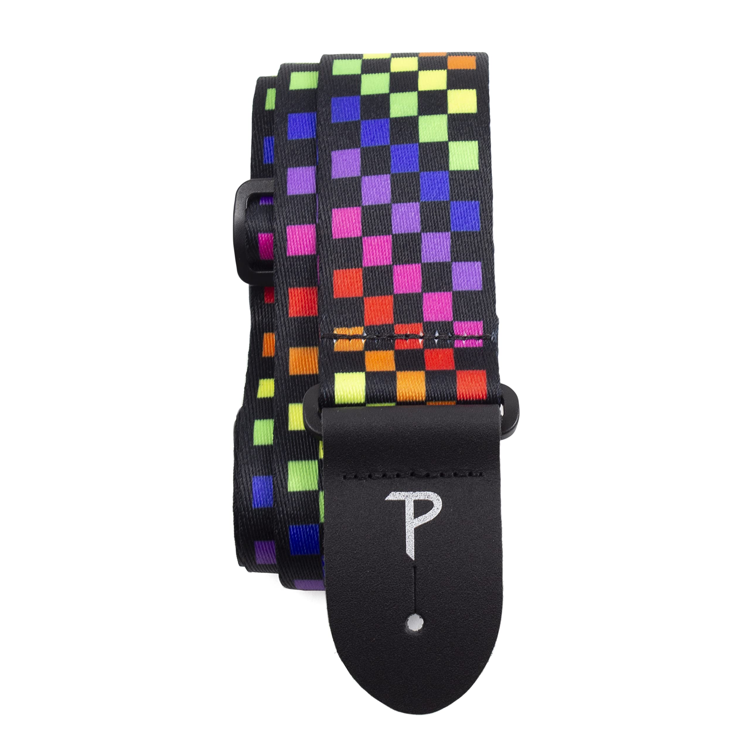 Perri's Leathers Ltd.- Guitar Strap- Polyester- Checker Rainbow- Adjustable - For Acoustic/Bass/Electric Guitars - Made in Canada (LPCP-7300)