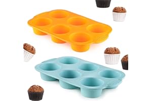 OHOLA KITCHEN SUPPLIES 2PCS Silicone Muffin Cupcake Pan Molds, Ohola 6-Cavity Nonstick Silicone Muffin Pans for baking, Perfect for Cupcakes, Muffin, Brownies and More, BPA Free, 2 Pack (Orange and Peacock Blue)