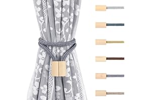 Baeymonkay Wooden Magnetic Curtain Tiebacks 4 Pack, Dark Grey, Customizable Style with 24 Inch Longer Rope for Endless Creative Tying Options