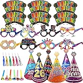 LECONCES Colorful New Years Eve Party Supplies 2026, Happy New Year Favors-New Year Headwear Eyeglasses New Year Top Hats, Party Blowers, 2026 New Year Decorations Kit for New Year's Eve Party