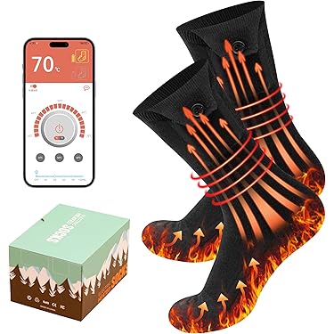 Voetwarmer Voor Skiën Camping HyAdierTech Verwarmbare Sokken – Oplaadbaar, 2x 5000 MAh, 4 Temperatuurstanden, Bluetooth App, Voor Skiën, Kamperen En Koude Voeten Wasbaar Tot 65°C Outdoor Camping Skiën