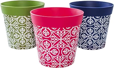 Hum Flowerpots 15cm Set of 3 Plastic Pots Green Pink Blue Maroc Indoors Outdoors