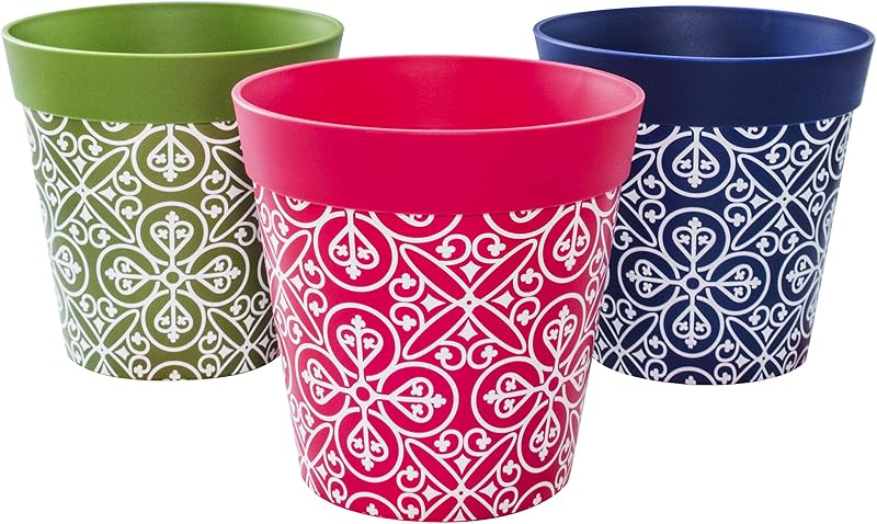 Hum Flowerpots 15cm Set of 3 Plastic Pots Green Pink Blue Maroc Indoors Outdoors