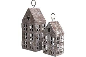 HPC DEC R OUR HAPPY PLACE HPC Decor Modern Farmhouse Lantern Decorative- Metal House Candle Lanterns, Vintage Lantern Decor for Halloween, Christmas, Home Decor, Tabletop, Fireplace Shelf Decor