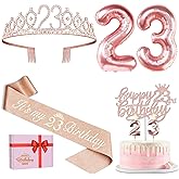 23rd Birthday Decorations for Women, Include 23rd Birthday Sash and Tiara, Cake Topper and Candles, Number Balloons, 23 Year Old Gifts for Women