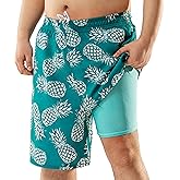 BRISIRA Big and Tall Mens Swim Trunks with Compression Liner Swimsuit Bathing Suit Swim Shorts Board Shorts Quick Dry 1X-6X