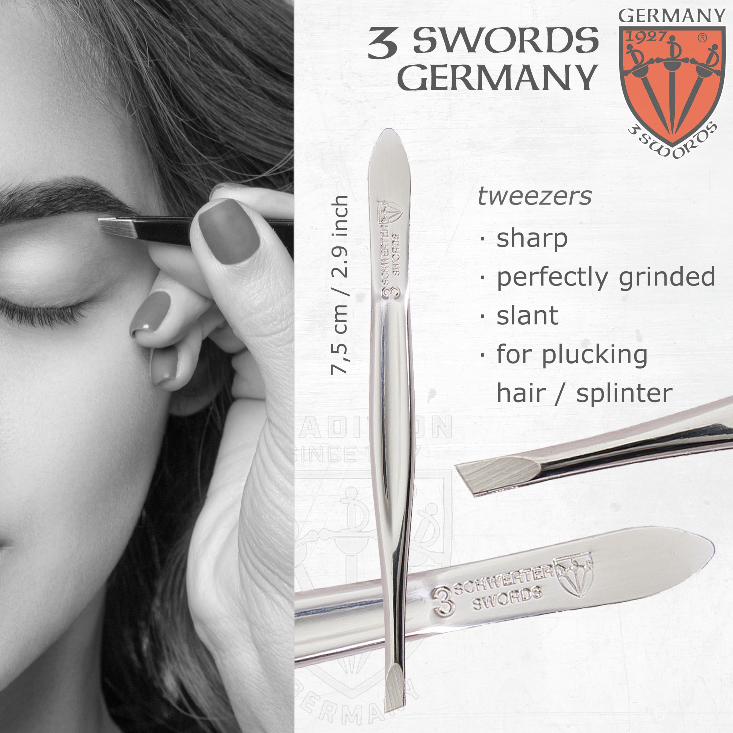 3 Swords Germany - Brand Quality 4 Piece Manicure Pedicure Grooming kit Set for Professional Finger & Toe Nail Care Tweezers File Clipper Fashion Leather case in Gift Box, Made by 3 Swords (77211)