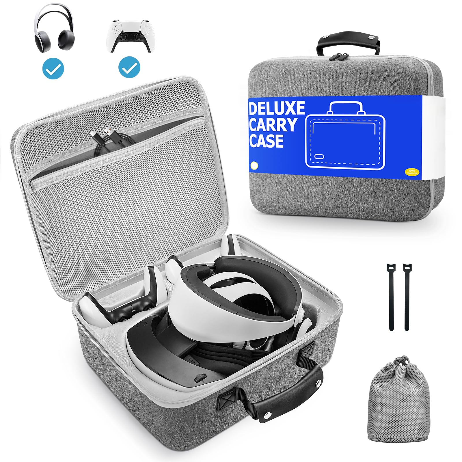 VORI Carrying Case for PSVR2 Gaming Headset and Touch Controllers Accessories, Portable Protection Hard Case for PS VR2 Controller, Suitable for Travel and Home Storage, Grey