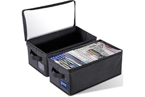 CCidea DVD Storage Box with Clear Window - 15.75" Foldable Media Organizer, Holds 27+ DVDs, Water-Resistant & Dustproof Non-woven Fabric, Reinforced Handles & Label Slot (Black) (2)