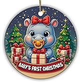 Sportyzen Baby’s First Christmas Ornament 2025 – Cute Baby Hippo with Pacifier – Newborn Gift, Infant Girl Keepsake Holiday Tree Decoration, Baby’s 1st Christmas Ceramic Ornament
