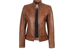 Decrum Real Leather Jacket Women - Lambskin Cafe Racer Style Womens Leather Jackets