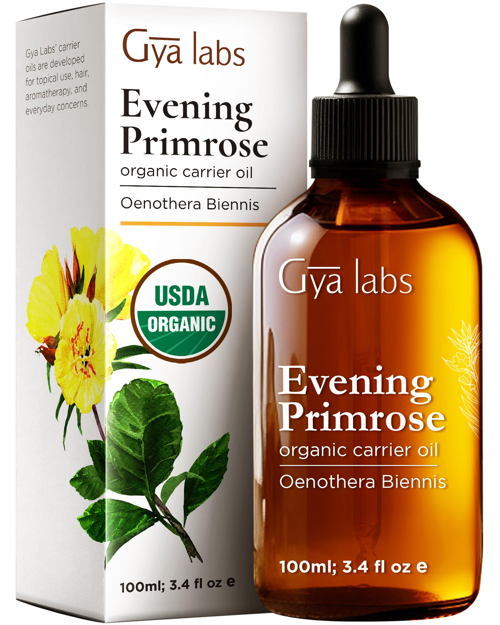 Gya Labs Organic Evening Primrose Oil for Dry Skin - 100% Pure & Natural Evening Primrose Oil Liquid for Hair Growth - Cold Pressed Moisturizing Evening Primrose Oil Organic for Face (100ml) โ image 1