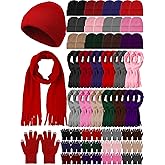 Suhine Winter Hat Scarf Gloves Set Warm Fleece Scarves Touch Screen Gloves Winter Knit Beanie for Women Men Donation Homeless