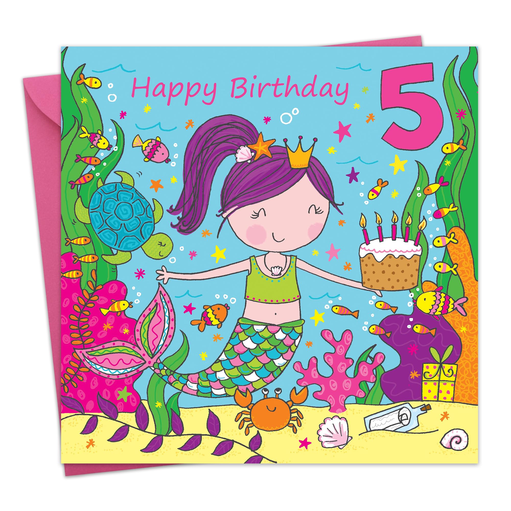 Twizler 5th Birthday Card For Girl with Cute Mermaid & Glitter - Fifth Year Old - Age 5 Card - Childrens Birthday Card - Girls Birthday Card - Happy Birthday Card