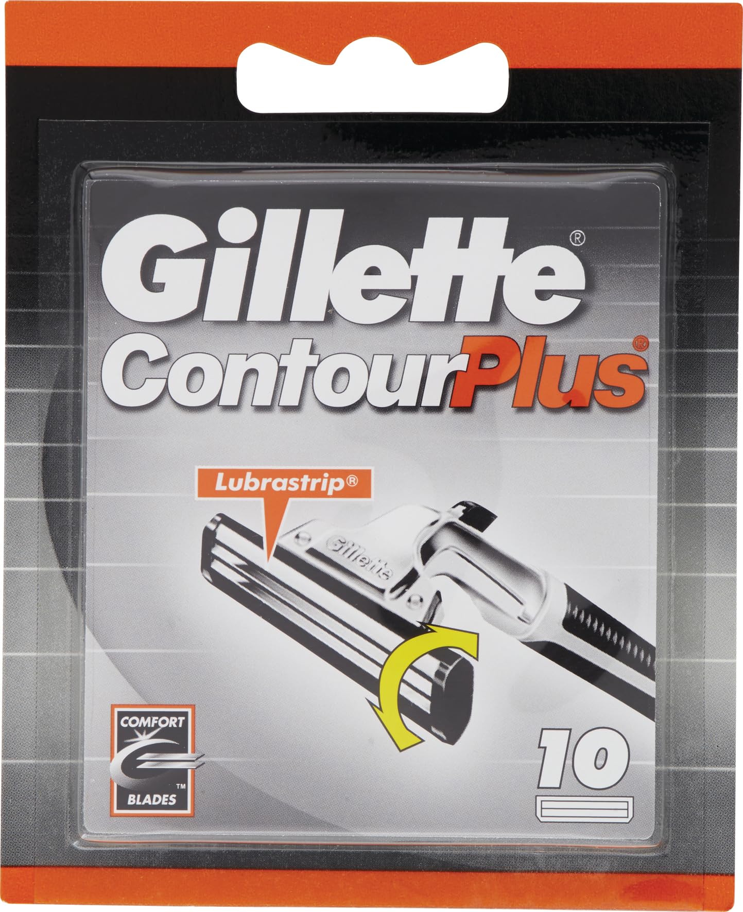 Gillette Contour Plus Razor Blades Men, Pack of 10 Razor Blade Refills with Lubrastrip & Comfort System, 10 Count (Pack of 1)