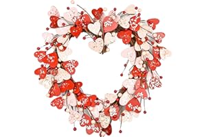 Lotus Hills Valentines Wreaths for Front Door, 17 Inch Heart Shaped Valentines Day Wreath with Shinning Glitter, Sparkle Valentine Door Wreath for Home Office School Decor, Valentines Decorations