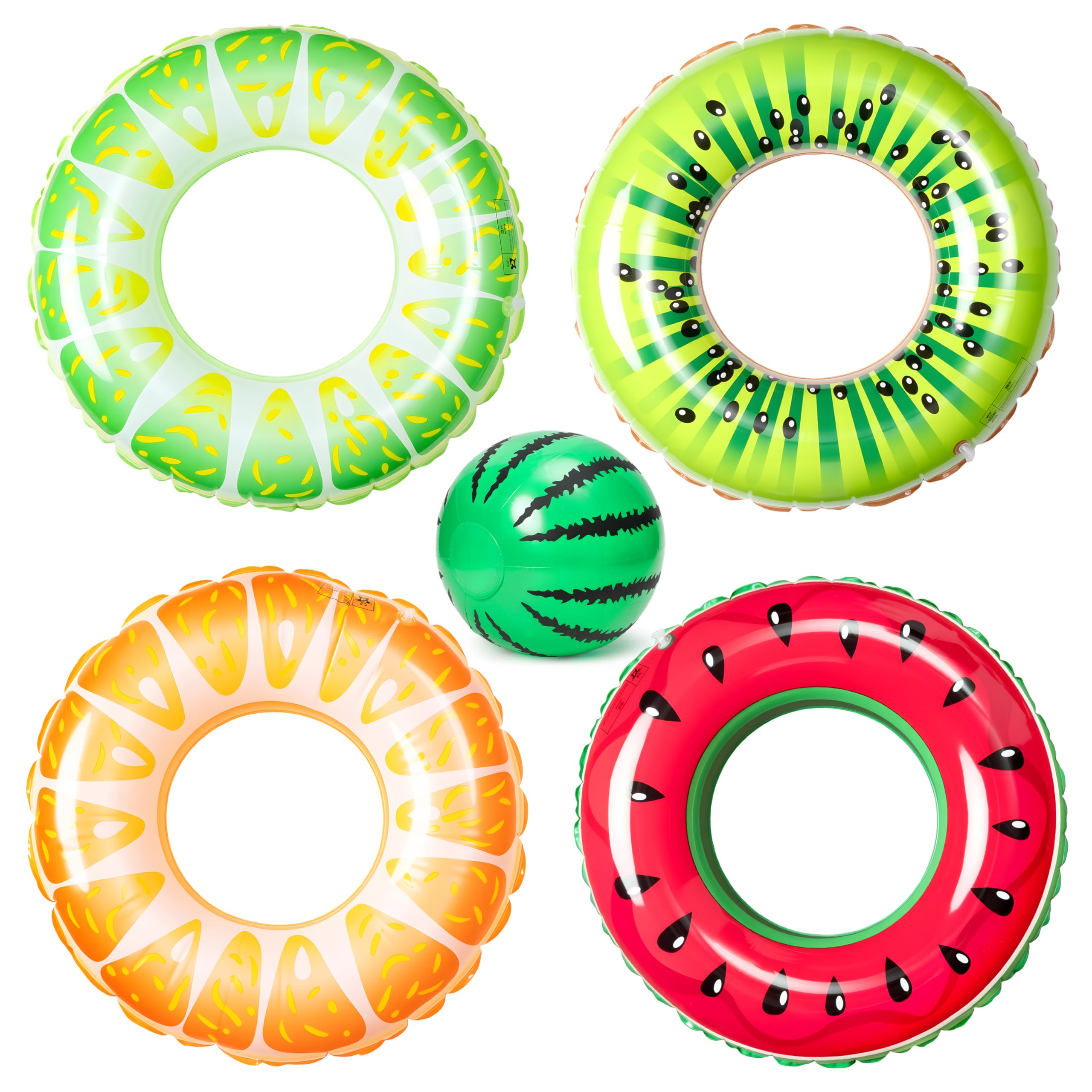 YINGENIVA Pool Inflatables Swimming Rings Fruit Swim Tubes for Adults Watermelon Beach Ball 4 Fruits Beach Swimming Summer Party Toys Pool Floats for Kids and Adults