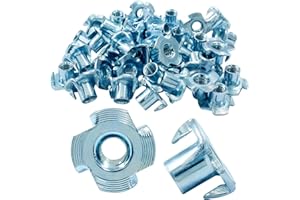 Hitefu M6 X 10mm T-Nut 4 Pronged Zinc Plated Tee Nuts Threaded Insert for Table Legs Rock Climbing Wall Woodwork Holds Wood Cabinetry (40Pcs)