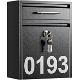LAND&middot;VOI Mailbox for Outside Wall Mount, Heavy Duty Rustproof, Anti-Theft Locking Mailbox with 4 Keys, Weatherproof for Residential &amp; Apartment, 12.2"&times;9.5"&times;4.7", Black, Small