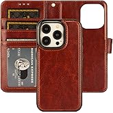 Bocasal Detachable Wallet Case for iPhone 15 Pro RFID Blocking Card Slots Holder Premium PU Leather Magnetic Kickstand Shockproof Wrist Strap Removable Flip Protective Cover 5G 6.1 inch (Brown)