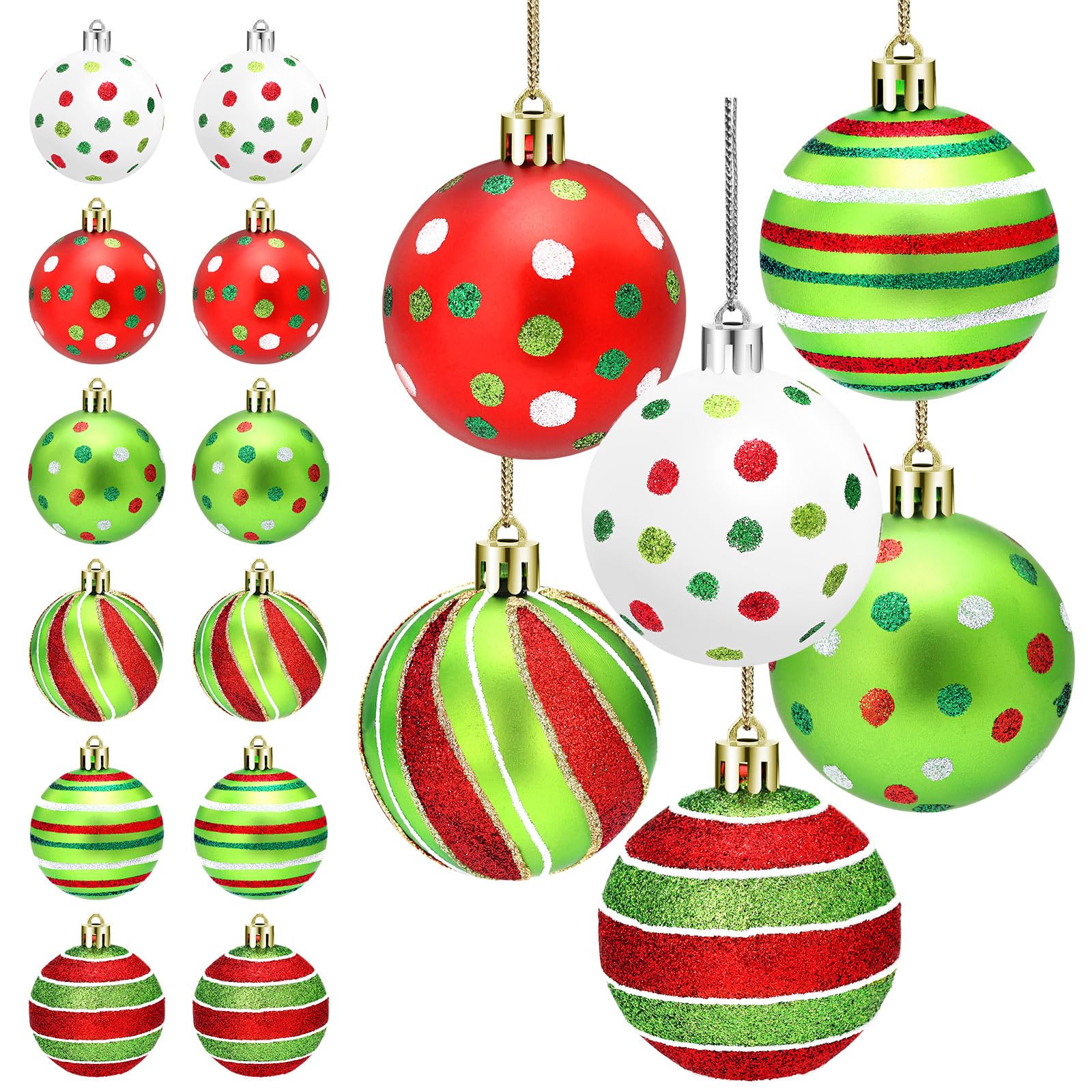 Photo 1 of 12 Pcs Glittering Hanging Ornaments Balls Set for Tree Decorations, Shatterproof Ball for Home Holiday Party Decorations, DIY Craft Gifts, 2.4 Inch