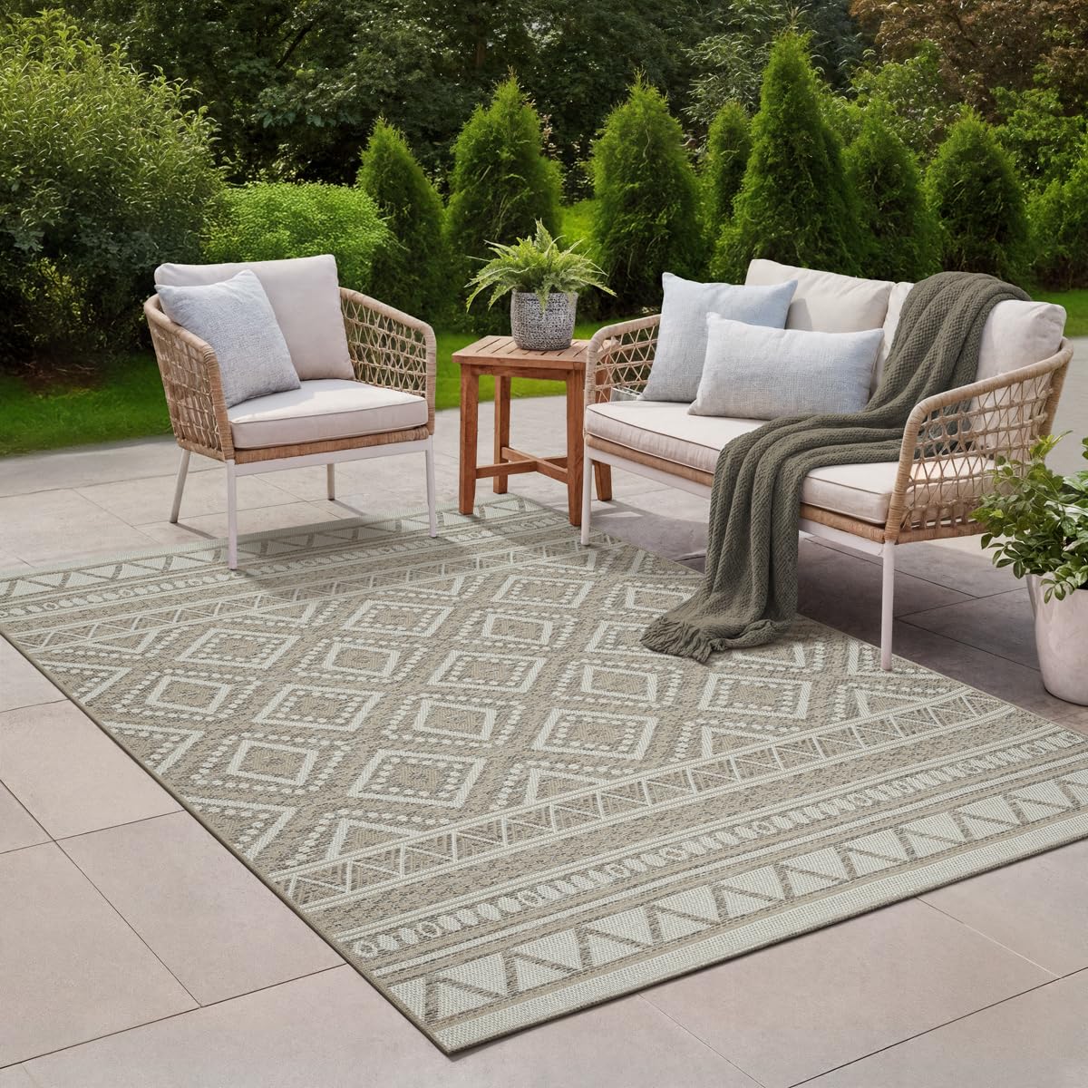 the carpet Calgary - Robust, weatherproof & UV resistant outdoor carpet for balcony, terrace, conservatory, kitchen or dining room - Beige - 80 x 150 cm