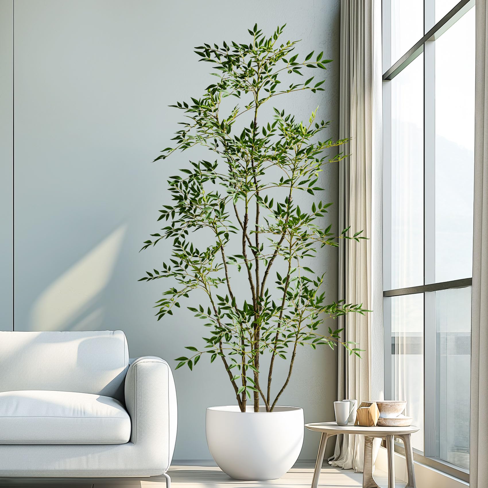 Photo 1 of ***COLOR DIFFERS SEE PHOTOS*** 7.2ft Faux Bamboo Tree Artificial Nandina Tree Artificial Indoor Plants Realistic Fake Potted Tree with 800+ Leaves, Cement Planter - Home Office Decor Perfect for Housewarming Gift Non-Toxic