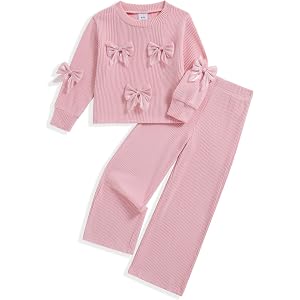 EVIRWZIA Toddler Girl Clothes 2 Piece Little Girls Bowknot Fall Outfits | Long Sleeve Cute 3D Bows Sweatsuit,Toddler Fall Clo