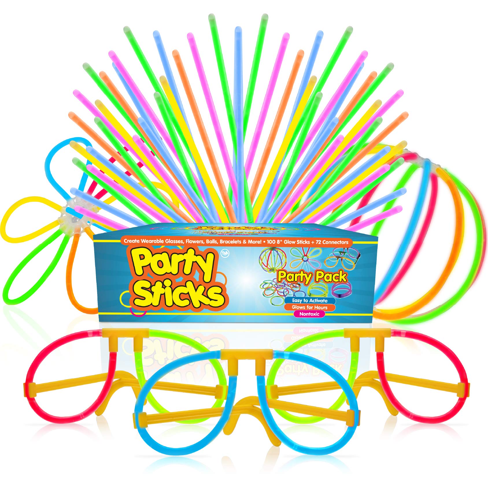 PartySticks Glow Sticks Party Supplies 100pk 8 Inch Bulk Light Up