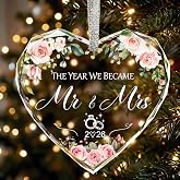 Wedding Gifts for Couples 2026 Crystal Glass First Xmas Married Ornament | Bridal Shower Gifts for Bride, Newlywed Mr and Mrs Wedding Registry Gift Ideas, Just Married Party Decoration