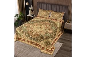Erosebridal Vintage Twin Quilt Set Terracotta Art Deco Coverlet Set, Retro Bohemian Bedding Set Oriental Medallion Bedspread Set, Tribal Paisley Bed Quilt Women Girls Aesthetic Room Decor 2pcs