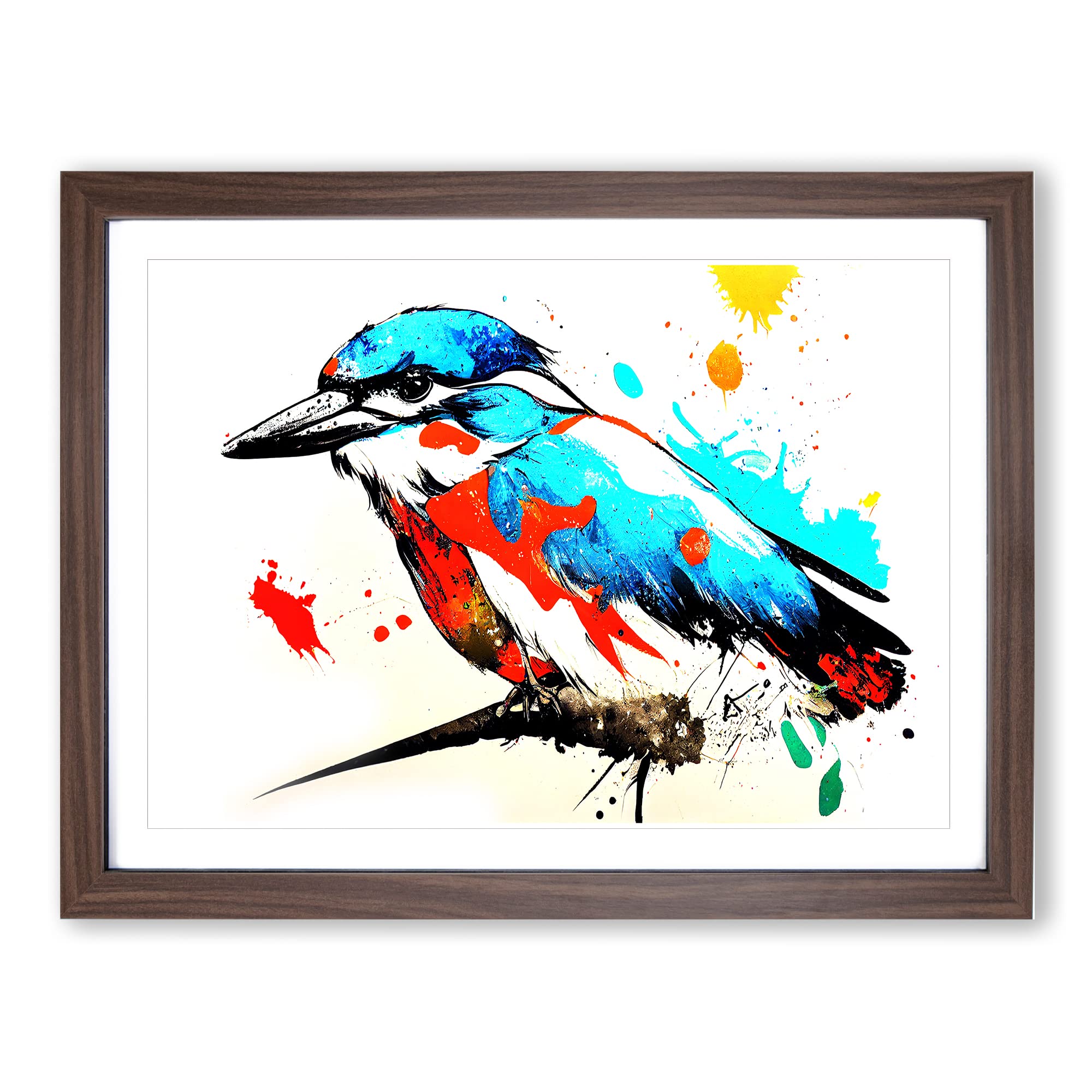 Kingfisher Bird Splash Vol.4 Abstract Framed Print | A4 Walnut Framed Wall Art | Ready to Hang | Abstract Fantasy Picture | Living Room Bedroom Lounge Office